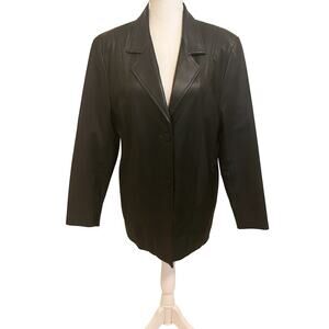 Marc Mattis Black Genuine Leather Blazer Jacket Size Large – Classic 90s Style